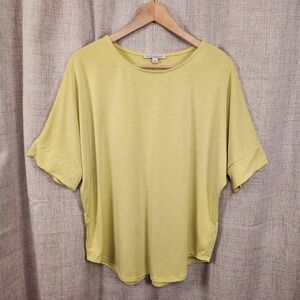 Green Envelope Pullover Blouse Women's L Green Dolman/Raglan Sleeve Round Hem